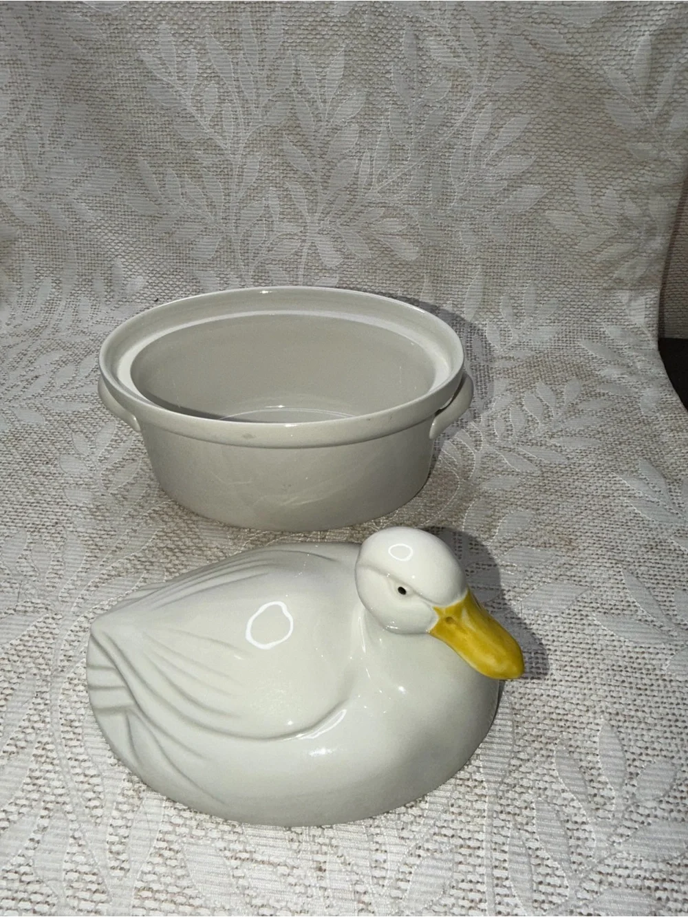 Vintage White Hall Carbone Duck Covered Casserole Dish Tureen Farmhouse Country